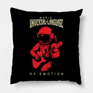 Musician Astronaut playing guitar Retro design : Music is Universal Language of Emotion Pillow