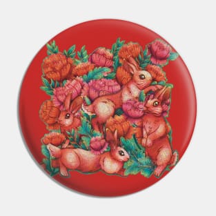 Year of the Rabbit - Lucky Rabbits & Peonies - Lunar New Year 2023 Pin