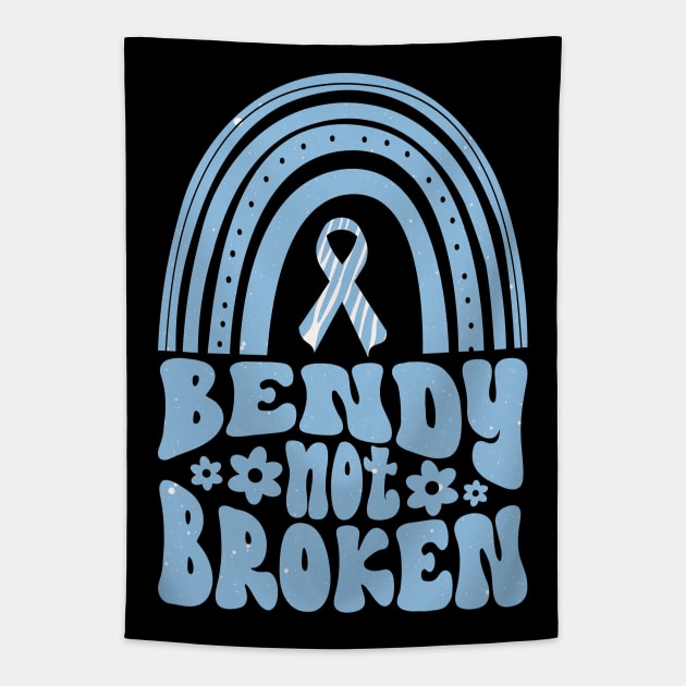 Ehlers-Danlos Syndrome Awareness Ribbon: Bendy Not Broken Blue Boho Rainbow Tapestry by Jesabee Designs