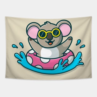 Cute Koala Floating With Swimming Tires Tapestry