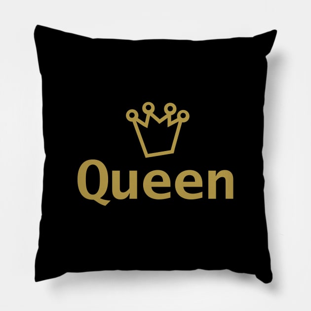 Gold Queen and Crown Pillow by ellenhenryart