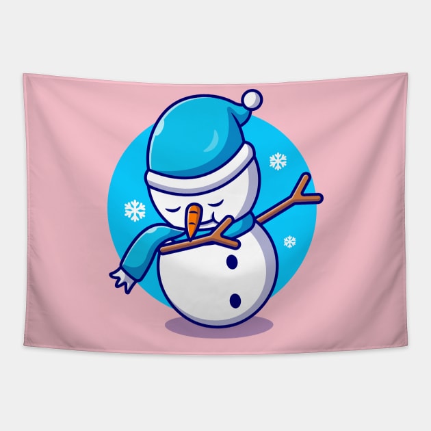 Cute Snowman Dabbing Cartoon Tapestry by Catalyst Labs