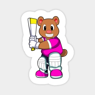 Bear as Batsman with Cricket bat Magnet