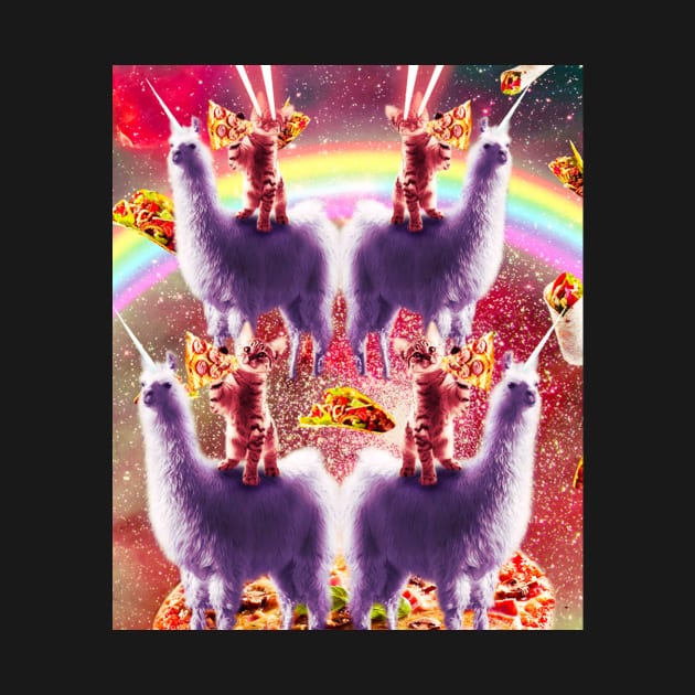 Space Cat Riding Llama, Rainbow Laser Galaxy Cats Pizza by Random Galaxy