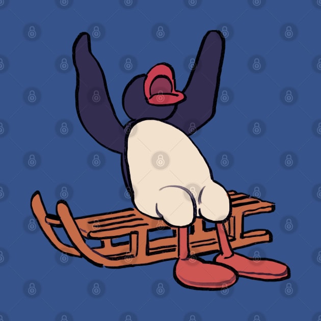 pengui pingu on a sleigh hands up to the sky by mudwizard