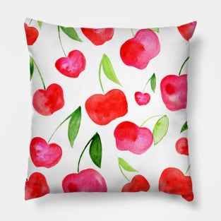 Watercolor cherries - red and green Pillow