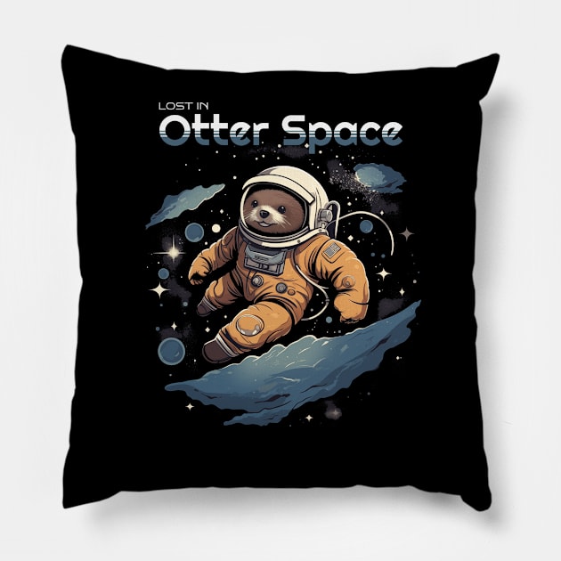 Lost In Otter Space Pillow by QuirkyFlairTees