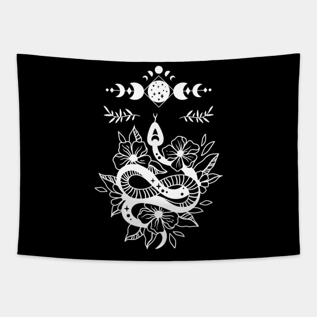 Aesthetic Halloween Snake Lover Moon Creepy Witchy Tapestry by jodotodesign