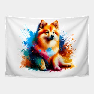 Colorful Norwegian Buhund in Abstract Splash Paint Art Tapestry