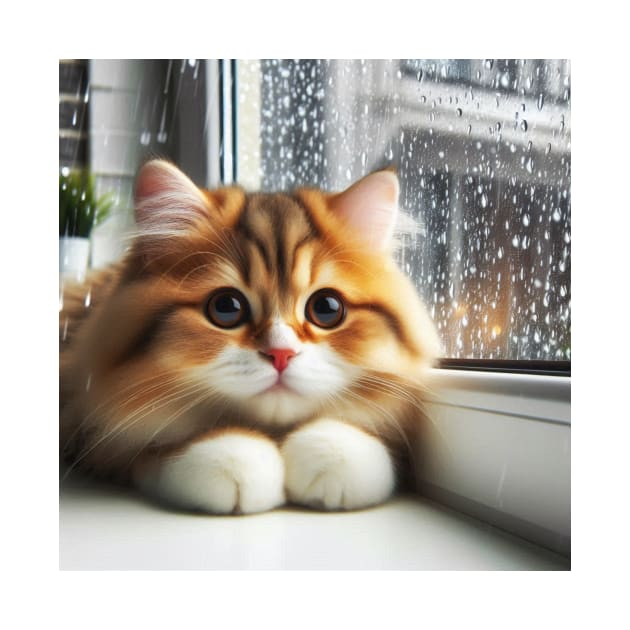 Cute orange cat on rainy day by grazkaa