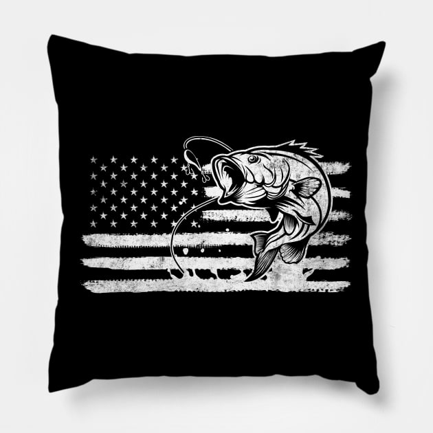 American Flag Fishing Bass Fish Gift For Fisherman Pillow by HCMGift