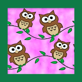 Pink Owl Pattern T-Shirt