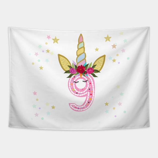 Ninth birthday. Nine. Unicorn birthday invitation Tapestry by GULSENGUNEL