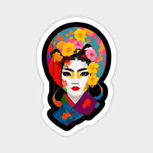 Colorful geisha head with flowers Magnet