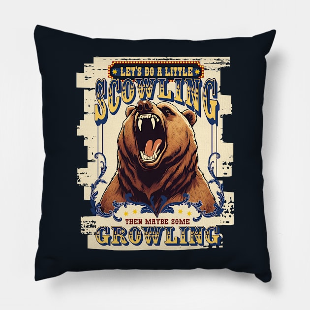 vintage circus bear scowling growling angry bad temper Pillow by BigMRanch