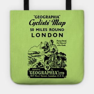 London, Cyclists, Map, Vintage,Cover Illustration, 1930s Tote