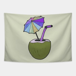 Hand drawn coconut drink with colorful umbrella drink Tapestry