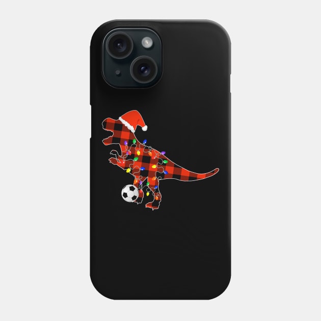 Soccer Christmas Red Plaid T Rex, Funny Santa Hat Pajamas Phone Case by Printofi.com