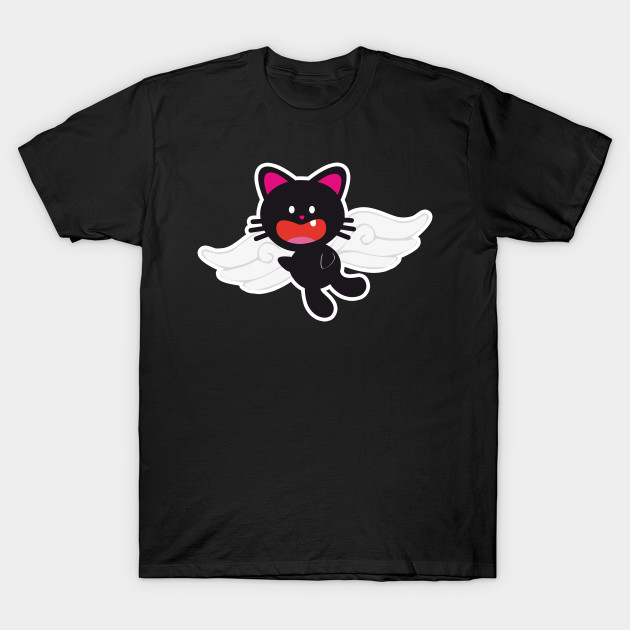 One Tooth Black Cat With Angel Wings Cat T Shirt Teepublic