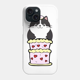 Funny fat cat jumping out of a cake Phone Case