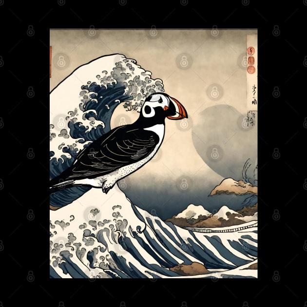 Cute Puffin Bird in Vintage The Great Wave off Kanagawa by DaysuCollege