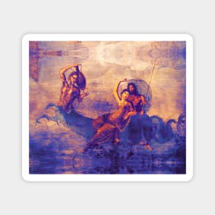 NEPTUNE AND AMPHITRITE WITH A HIPPOCAMPUS Pompeii Roman Fresco in Blue Magnet