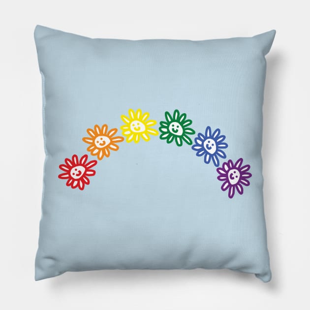 Smiley Daisy Pride Rainbow Pillow by ellenhenryart