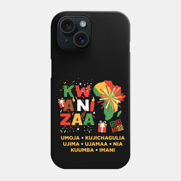 Happy Kwanzaa, Cultural Celebration. African mask and the African continent Phone Case by Muse