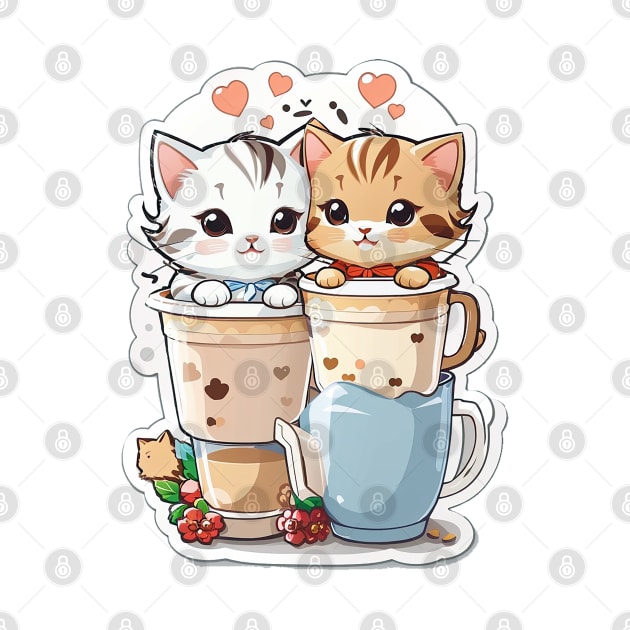 Cute Kittens With A Cup Of Milk Tea by AySelin