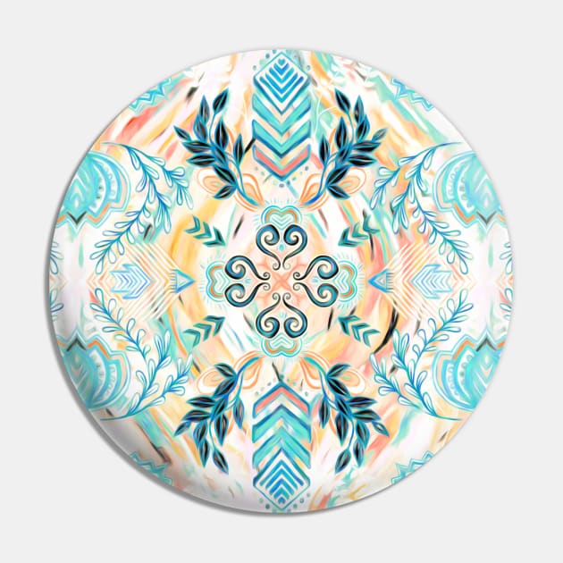 Abstract Painted Boho Pattern in Cyan & Teal Pin by micklyn