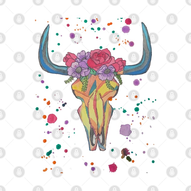 Colorful Cow Skull by LuvbuzzArt