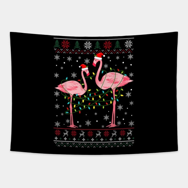 Flamingo Lights Tangled Ugly Sweater Christmas Animals Tapestry by Mitsue Kersting