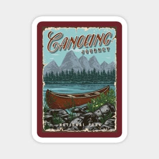 Canoeing journey. National park illustration with river and forest in mountains Magnet