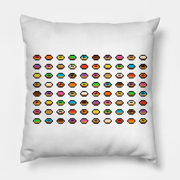 Colorful Pixel Donut Selection Pillow by gkillerb