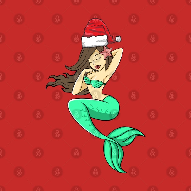 Santa Hat-Wearing Mermaid Funny Christmas Holiday by Contentarama