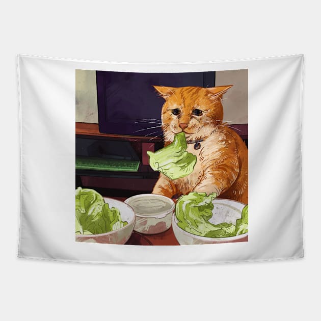 cat in a diet Tapestry by gristiannn