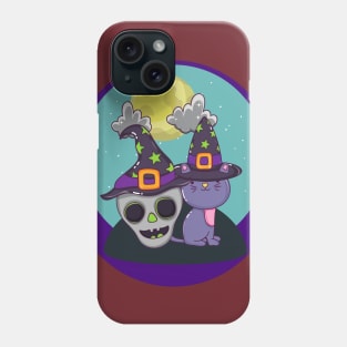 Black Cat And Skull Under The Moon Phone Case