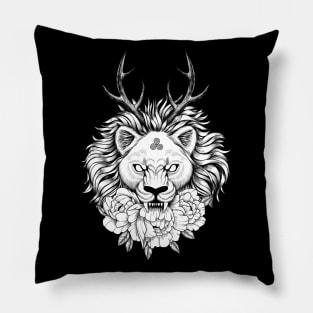 Wiccan lion with horns and flowers Pillow