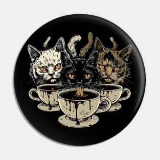 Witchy Evil Cat Familiars Drinking Coffee Pin