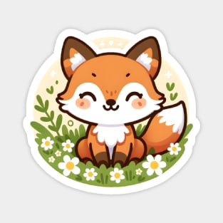 Cheerful Fox in Daisy Field - Whimsical Wildlife Art Magnet