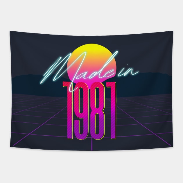 Made In 1981 ∆∆∆ VHS Retro 80s Outrun Birthday Design Tapestry by DankFutura