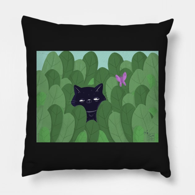 Cat and butterfly Pillow by Peanuttiedesign