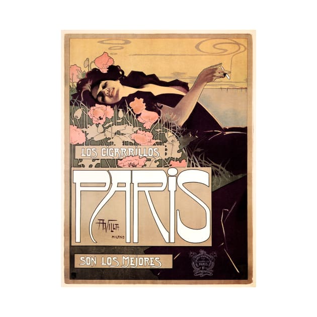 LOS CIGARRILLOS PARIS The Best 1901 by Art Nouveau Artist Aleardo Villa by vintageposters