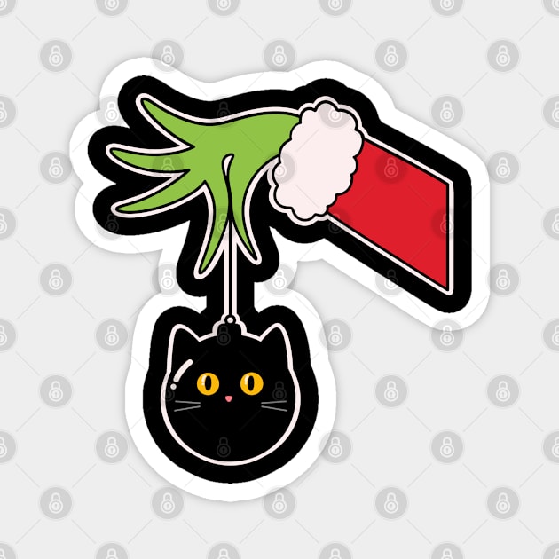 Grinch’s Hand Holding a Cat Ball - Funny T-shirt for Christmas Magnet by Nine Tailed Cat