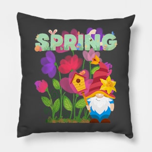 Flower Power Gnome: Celebrating Spring in Style Pillow