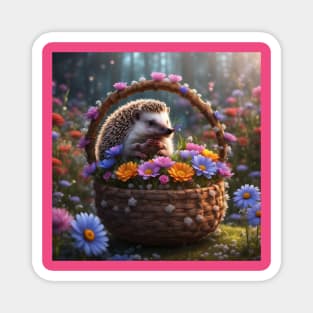 Baby Hedgehog in a Flower Basket Magnet