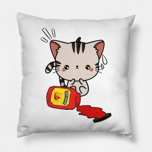 Funny Tabby Cat Spilled Hot Sauce Pillow