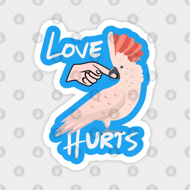 Love Hurts Moluccan Cockatoo Parrot Biting Finger Magnet by Einstein Parrot