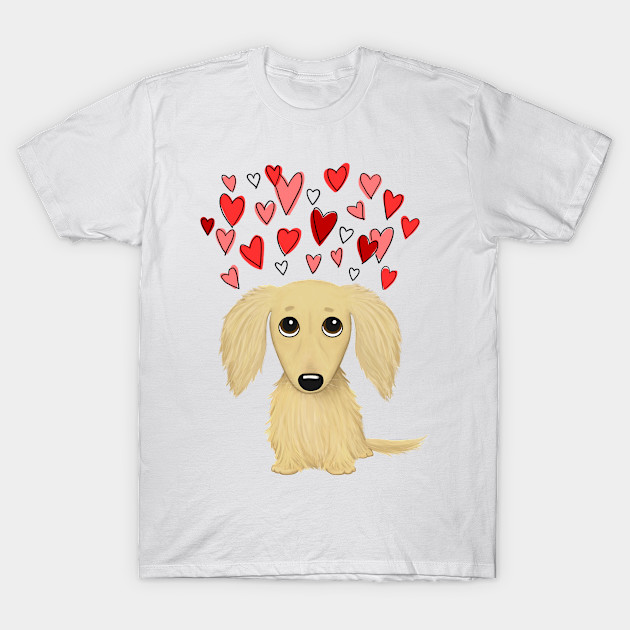 Long Haired Cream Dachshund With Hearts Dachshund T Shirt