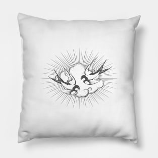 Two Flying Swallow Birds in a Sky Pillow